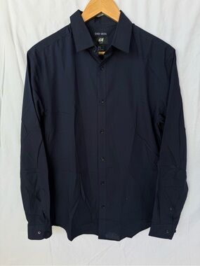 H&M Men's Dark Navy Long-Sleeve Dress Shirt
